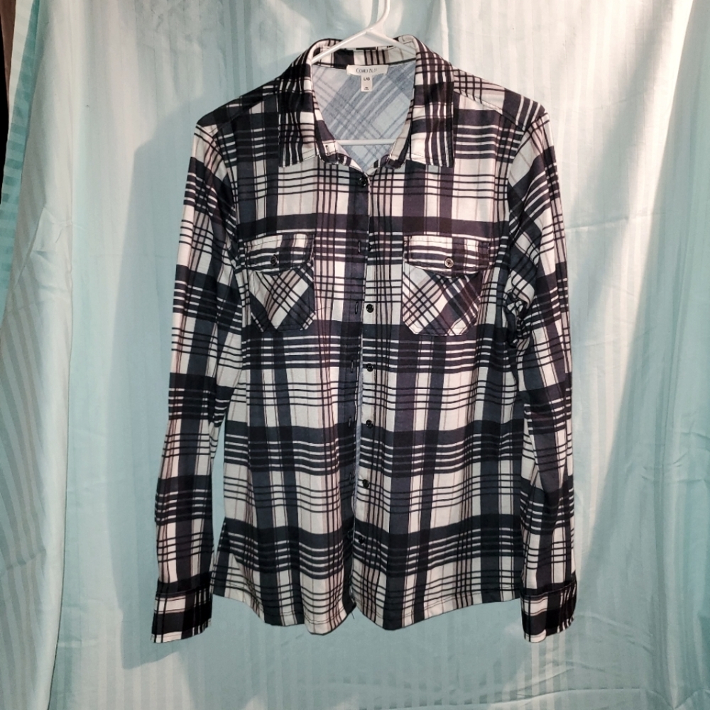 Black and White Plaid Button-Up Shirt